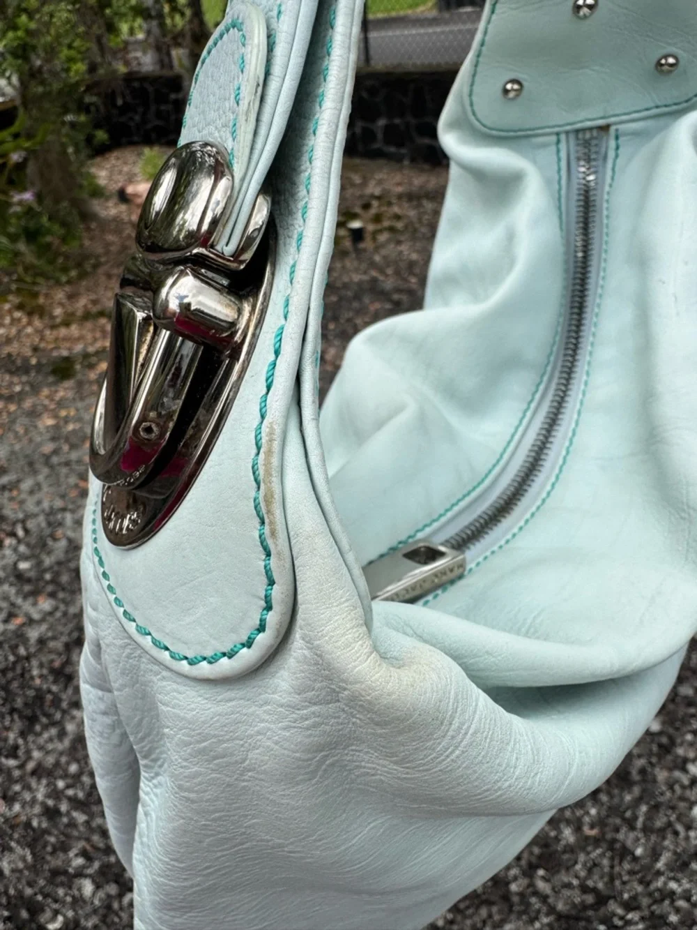 Marc Jacobs Light Mint Green Leather Hobo Bag Made in Italy Silver Hardware